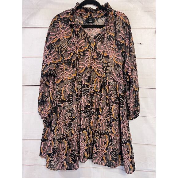 Vici Size MED Long Sleeve Dress Ruffled Collar Fall Colors Chic Classic - Picture 1 of 6